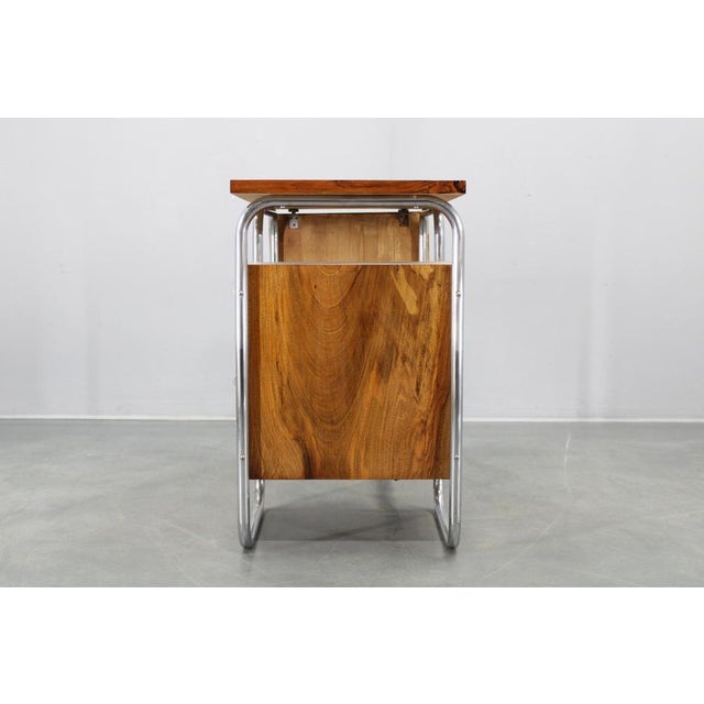 Bauhaus Children's Desk with Drop Leaf in Walnut and Chrome, 1930s For Sale - Image 13 of 17