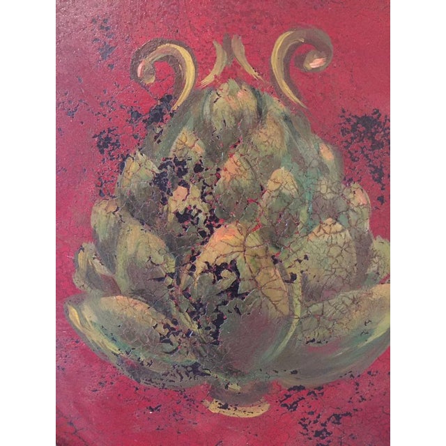 Wooden plaque painted with artichoke design by Kijsa Houseman. Measurements: - diameter - 22 inches - thickness - 1 inch