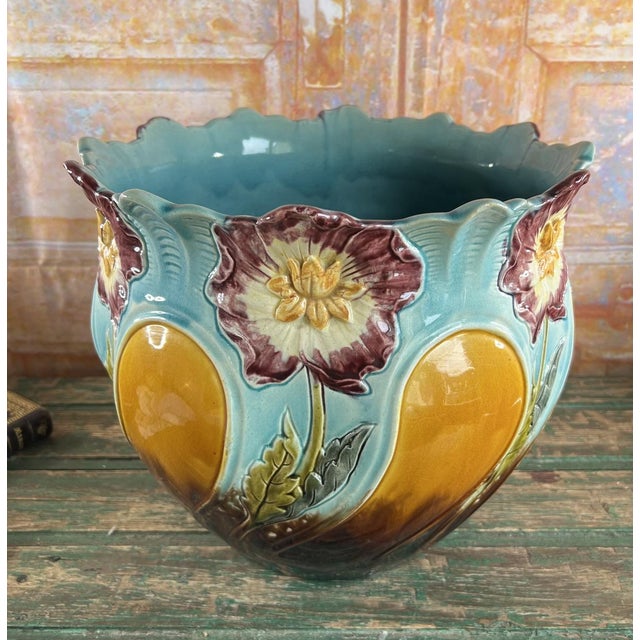 Large Art Nouveau Slip Planter from Onnaing, France, 1920s For Sale - Image 3 of 17