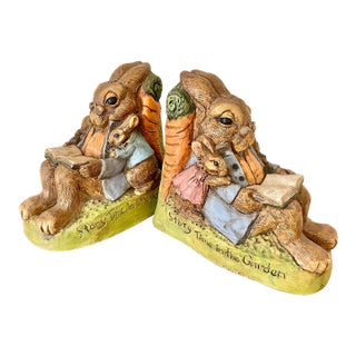 2000s Story Time in the Garden Rabbit Bookends, a Pair For Sale