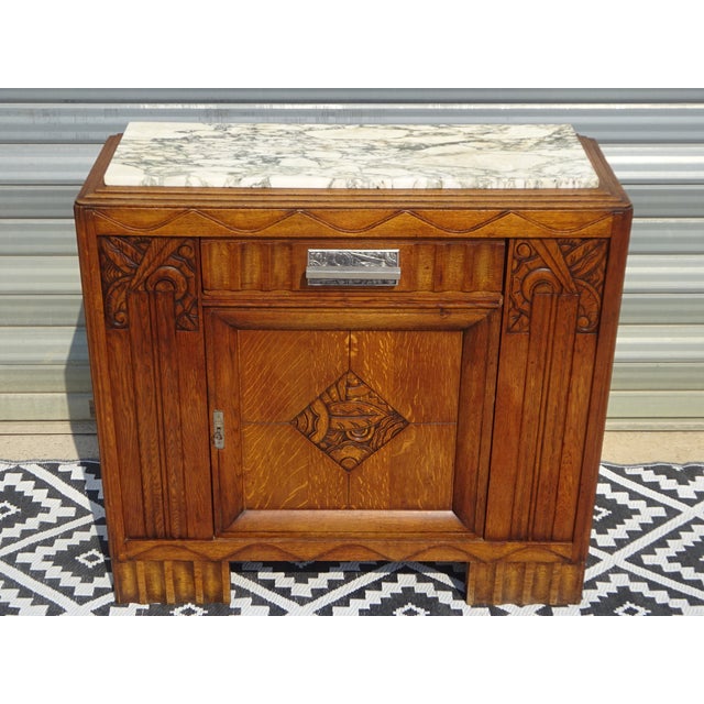 Art Deco Sideboard in Oak and Marble, 1930s For Sale - Image 3 of 18