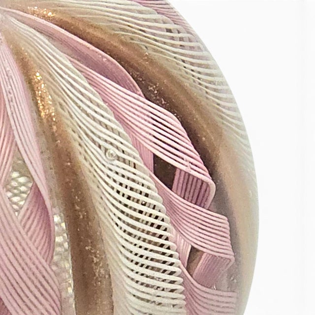 Glass Mid Century Murano Zanfirico Latticino Art Glass Paperweight 3" For Sale - Image 7 of 14