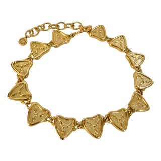 Givenchy 1970s Modernist Carved Gold Plated Shield Link Necklace For Sale