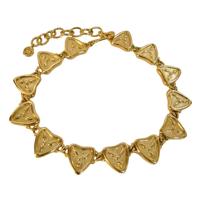 Givenchy 1970s Modernist Carved Gold Plated Shield Link Necklace For Sale