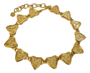 Givenchy 1970s Modernist Carved Gold Plated Shield Link Necklace