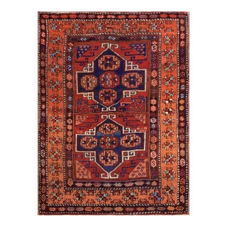 1880s Red Ruby Medallion Tribal Antique Turkish Anatolian Yuruk Rug 4'3" X 5'6" Handwoven Wool Carpet For Sale