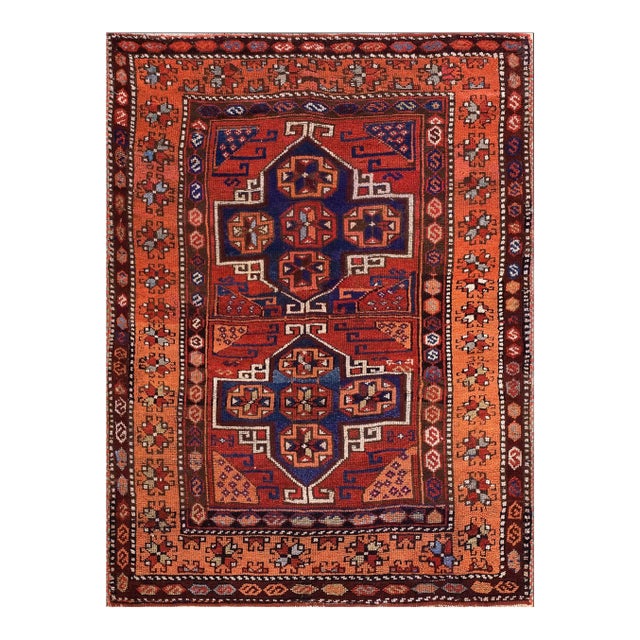 1880s Red Ruby Medallion Tribal Antique Turkish Anatolian Yuruk Rug 4'3" X 5'6" Handwoven Wool Carpet For Sale