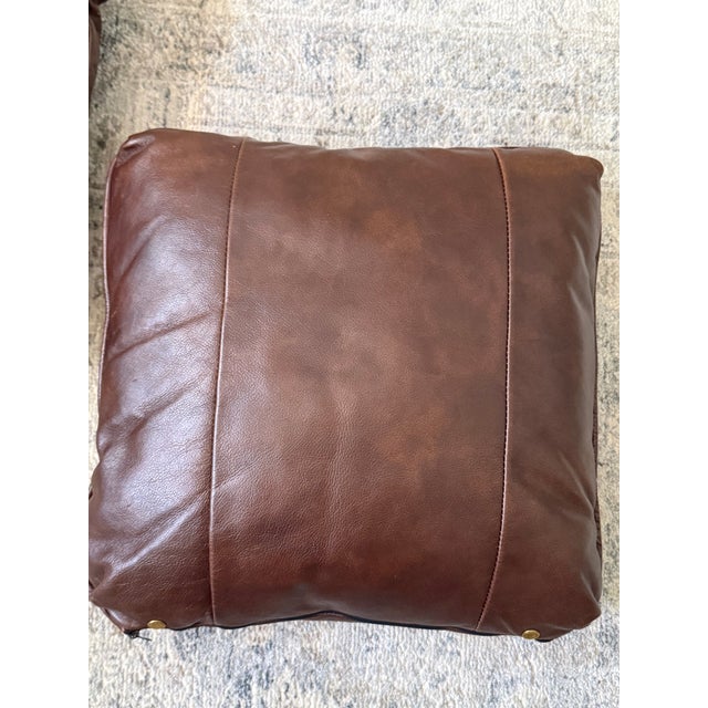 Vintage Distressed Leather Square Accent Throw Pillow Covers (Set of 2) 20"x20" For Sale - Image 10 of 13