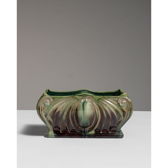 1910s Belgium Art Nouveau Green Ceramic Planter For Sale - Image 14 of 15