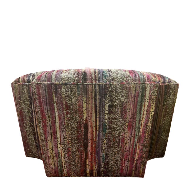 Custom-made Celtic ottoman by John Richard, upholstered in the distinctive Rushstroke Velvet “Pink Sky” fabric. The piece...