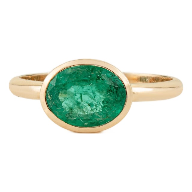 1.64ct Natural Zambian Emerald Bezel Set Solitaire Ring in 18k Yellow Gold Size 6.5 For Sale