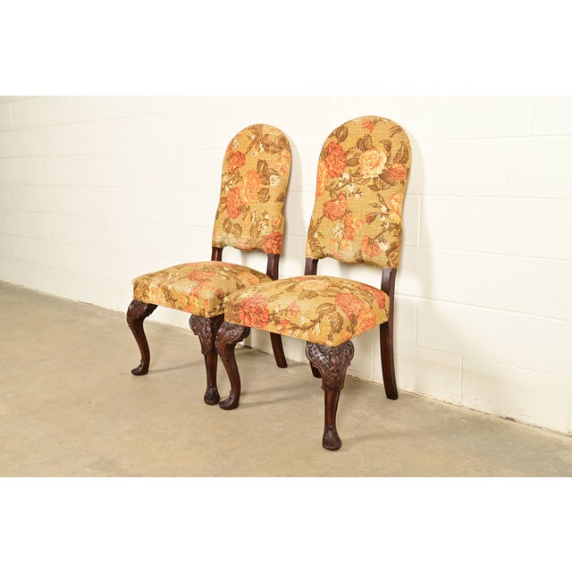 1920s Berkey & Gay Antique Chippendale Carved Walnut Side Chairs or Dining Chairs, Pair For Sale - Image 5 of 14