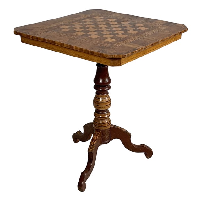 Italian Sorrento Style Wooden Chessboard Table, 1930s For Sale