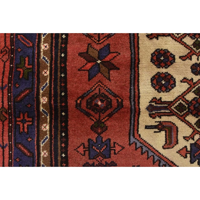 Hamedan Rug 3'5'' X 6'3'' Red Wool Vintage Tribal Hand-Knotted Oriental Carpet For Sale - Image 9 of 13