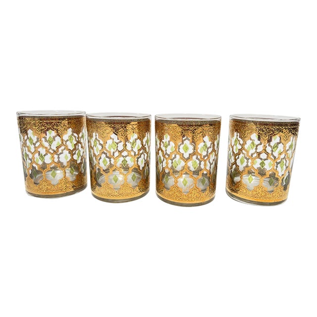 Vintage Set of 4 Old Fashioned Valencia by Culver With 22-Karat Gold For Sale
