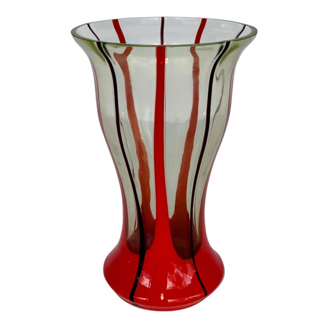 Czech Kralik Red Pulls Art Glass Vase For Sale