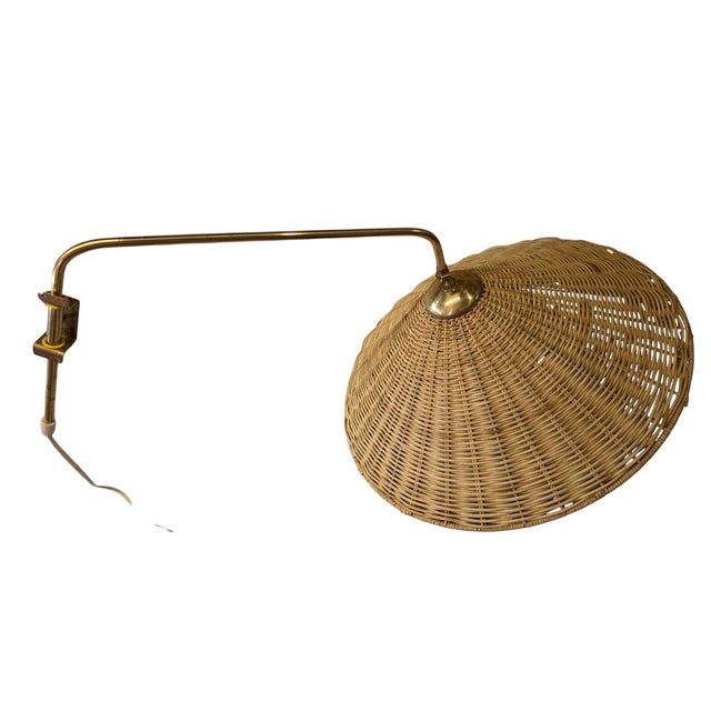 Brown Vintage Finnish Brass and Rattan Wall Lamp by Valinte Oy, 1950s For Sale - Image 8 of 15