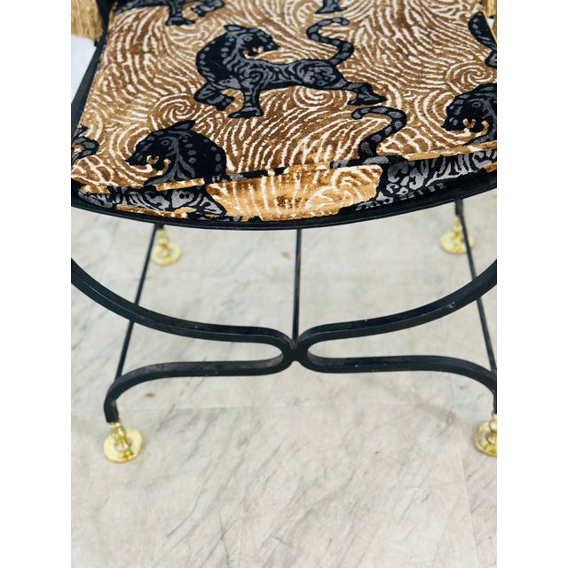 Restored Antique Iron and Brass Chair Reupholstered in Designer Velvet For Sale In Charleston - Image 6 of 10