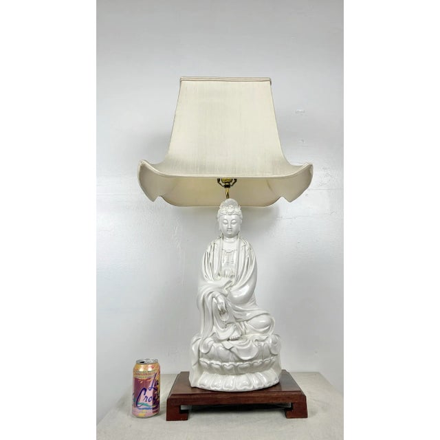 Chinese Large Scale Vintage Blanc De Chine Guanyin Lamp For Sale - Image 3 of 12