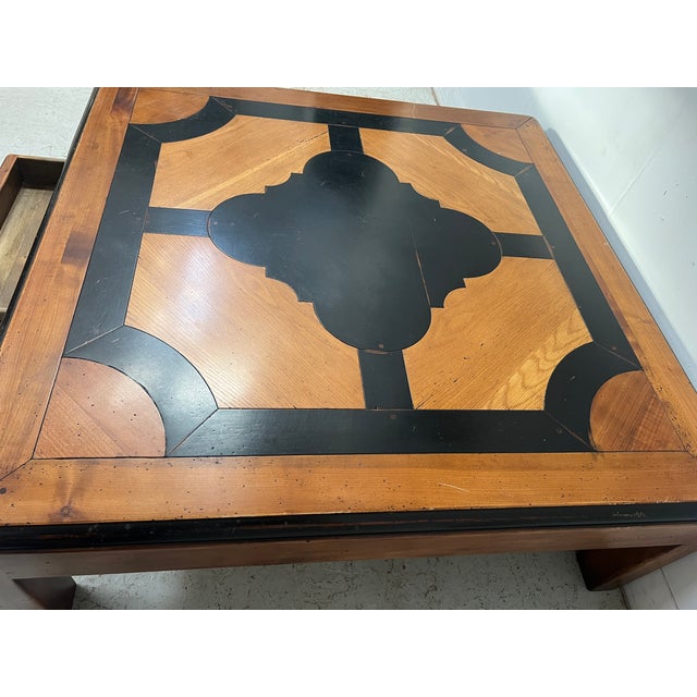 Black 20th Century Wooden Coffee Table with Geometric Decoration For Sale - Image 8 of 9