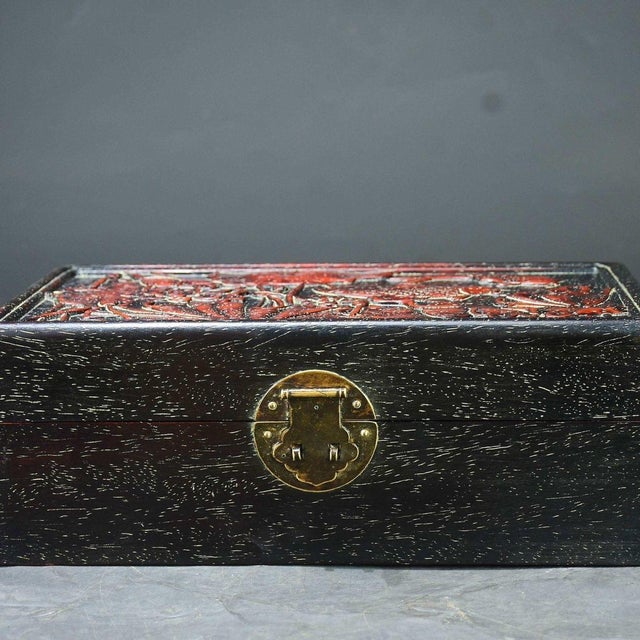 Vintage Chinese Rosewood Box With Deep Relief Carving & Fish Motif For Sale - Image 10 of 10