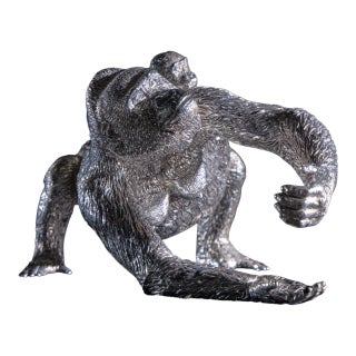 Patrick Mavros Solid Sterling Silver Silverback Gorilla With Baby Sculpture For Sale