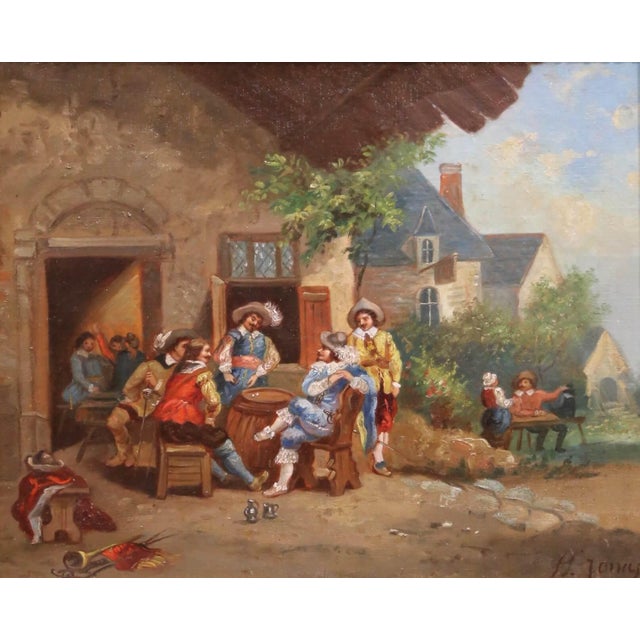 Pair of 19th Century French Tavern Genre Scene Oil Paintings Signed H. Jonas For Sale - Image 4 of 16