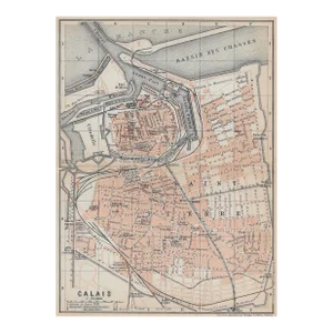 1907 Antique Map of Calais France