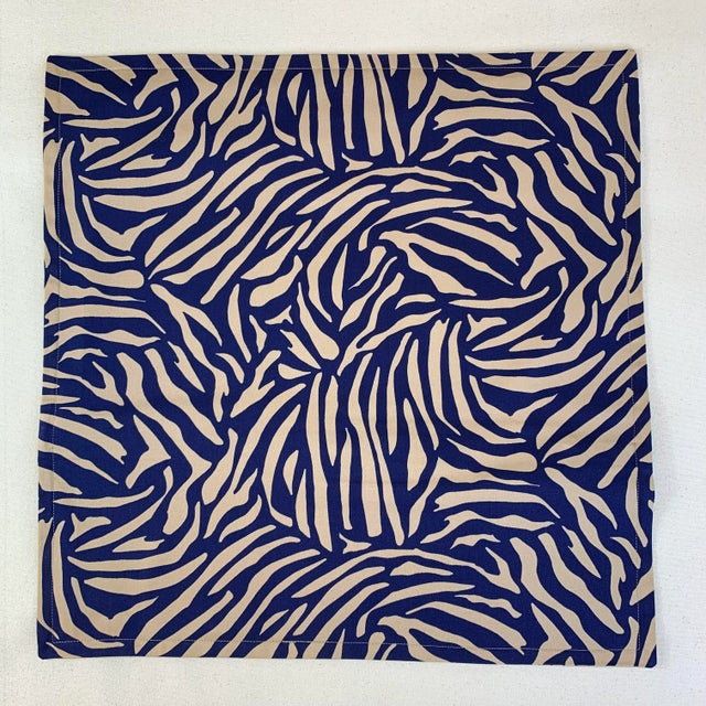 Designer Vicki Payne Free Spirit Navy Blue & Taupe Zebra Animal Print Pillows- a Pair For Sale - Image 4 of 8