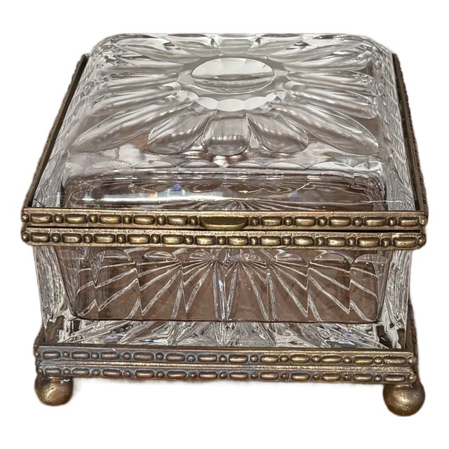 1960s Castilian Lead Crystal - Extra Large - Hinged Gilt Bronze Box - Casket - Jewelry Box For Sale