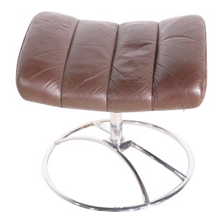 Mid Century Leather and Chrome Ottoman by Ekornes For Sale