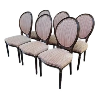Late 20th Century Set of 6 Louis XVI Style Oval Back Dining Chairs For Sale