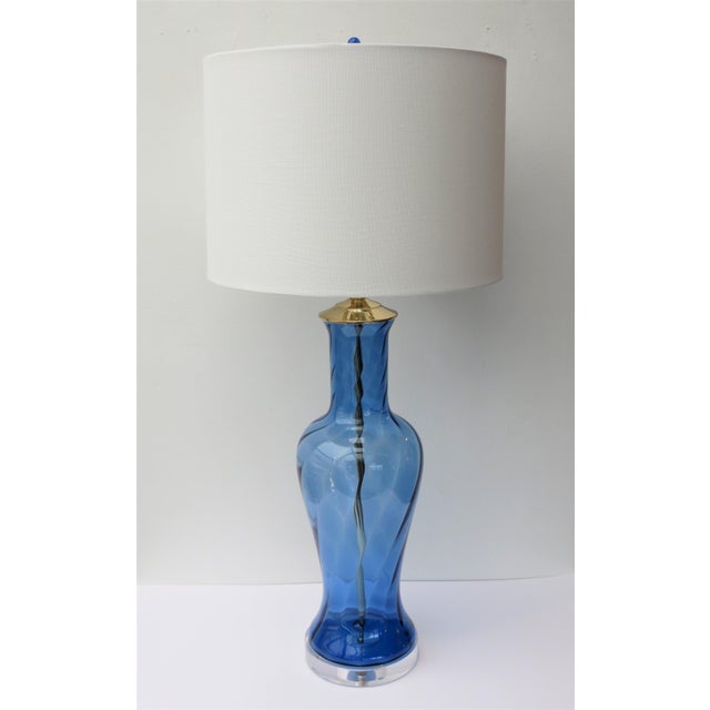 Vintage Italian Cornflower Blue Glass Lamp by C. Damien Fox For Sale - Image 4 of 4
