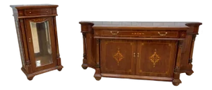 Vintage English Regency Style Inlaid & Banded Sideboard and Display Vitrine Cabinet