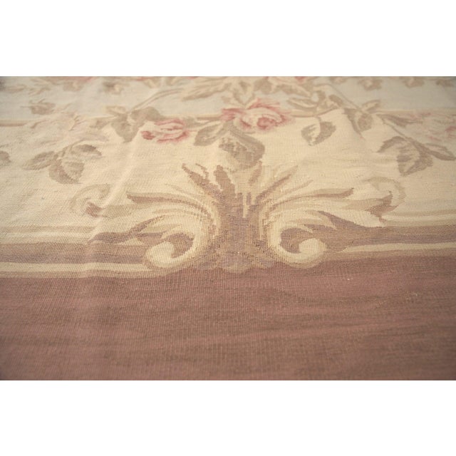9x11 Vintage Aubusson Flat Weave Wool Rug, Pastel Rose Bouquet For Sale - Image 9 of 14
