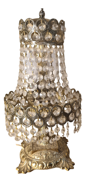 Bronze and Brass Table Lamp with Crystal and Glass Pendants, 1940s
