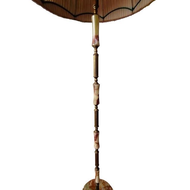 Floor Lamp with Fabric and Velvet Lampshade, 1950s For Sale - Image 3 of 6