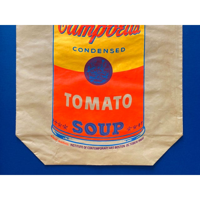 Wood Andy Warhol Vintage 1966 Mid Century Modern " Campbell's Tomato Soup Can " Silkscreen Print Framed Pop Art Exhibition Shopping Bag For Sale - Image 7 of 18