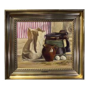 1898 Scandinavian Artist F. Sjostedt Antique Oil Painting on Canvas, Still Life