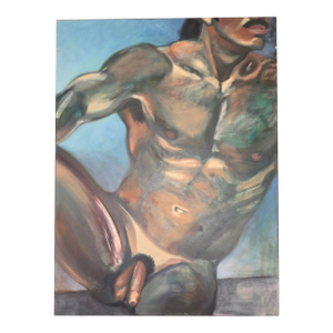 Late 20th Century Oil Painting of Muscular Male Nude