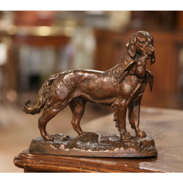 19th Century French Spelter Hunt Dog and Bird Composition J. Moigniez Style For Sale - Image 4 of 7