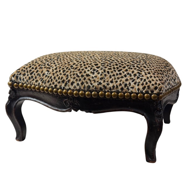 18th Century Late 18th Century French Carved Wood Footstool With Scalamandré Cheetah Velvet For Sale - Image 5 of 8