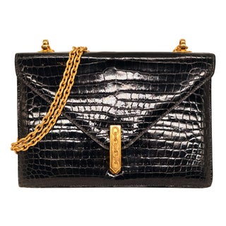 Hermès Black Porosus Crocodile Alcazar Top Handle Shoulder Bag, 1980. For Sale