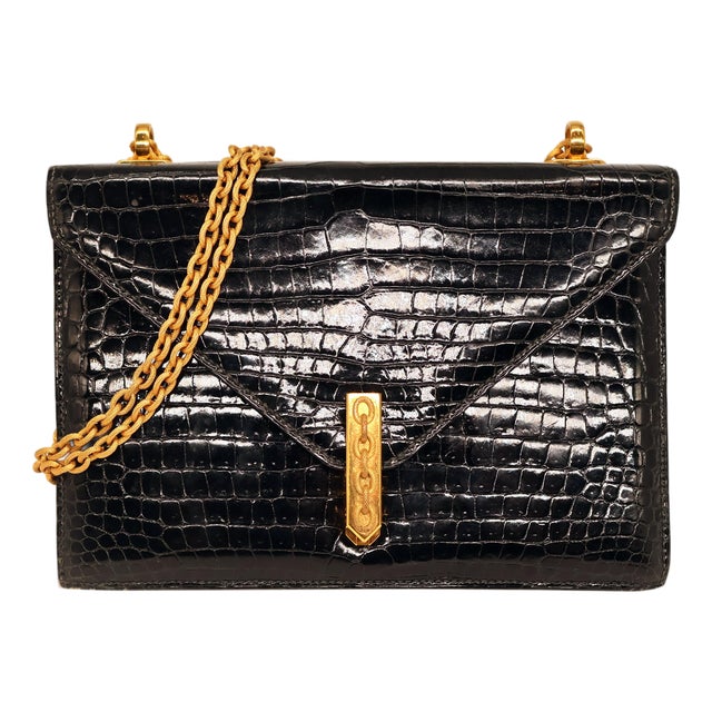 Hermès Black Porosus Crocodile Alcazar Top Handle Shoulder Bag, 1980. For Sale