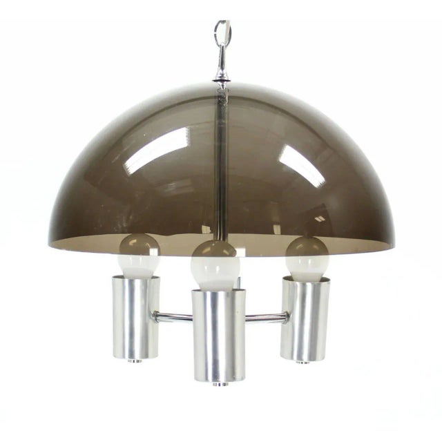 Mid-Century Modern Smoked Dome Chrome Light Fixture For Sale - Image 4 of 6