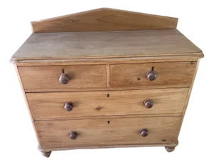 Antique Pine Two Over Two Drawers - Chest of Drawers With Gallery Back From England