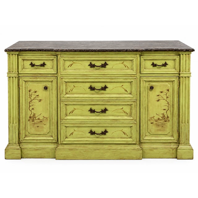 20th-C. Patina Style Hand Painted Italian Marble Top Chinoiserie Sideboard / Credenza For Sale - Image 10 of 10