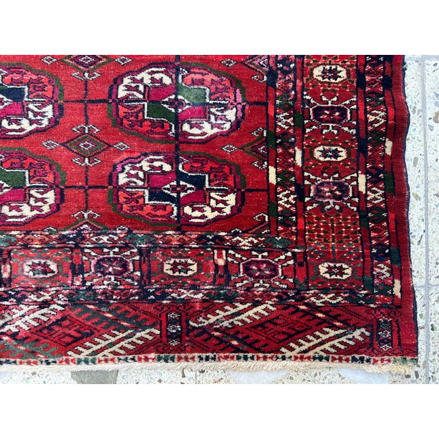 Textile Red Turkmen Bokhara Hand-Knotted Wool Rug - 3'6" X 5'3" For Sale - Image 7 of 12