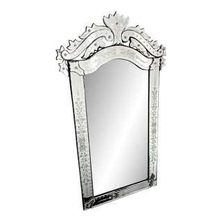 Early 20th Century Venetian Handcrafted Etched Large Wall Mirror For Sale