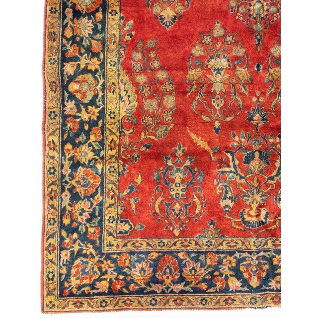 1920s Persian Red Gold Navy Manchester Wool Kashan Small Area Rug For Sale - Image 4 of 5